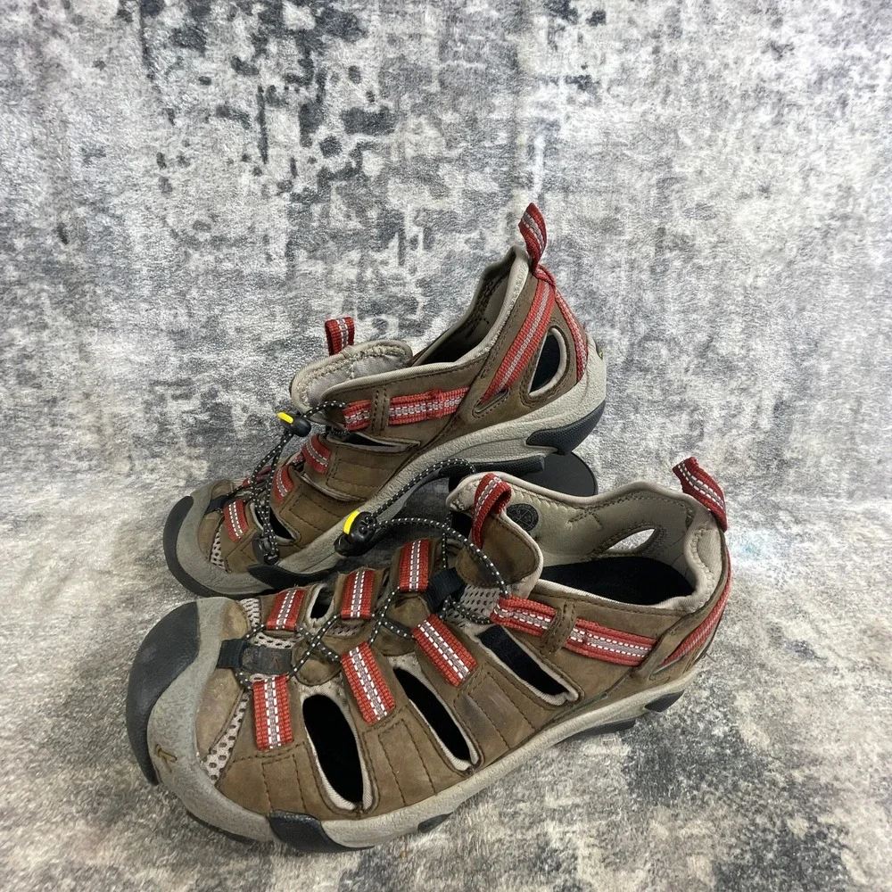 Keen Mens Size 9 Sandals Burnt Orange Tan Leather Mesh Hiking Outdoors